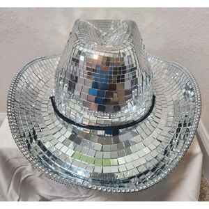 Mirror Ball Cowgirl Hat Shiny Silver Disco Cowboy Western Glam Festival July 4th